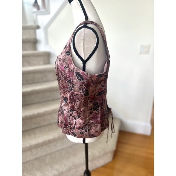 Vintage Bandolino Pink Floral Brocade Lace Up Corset - Picture 2 of 6